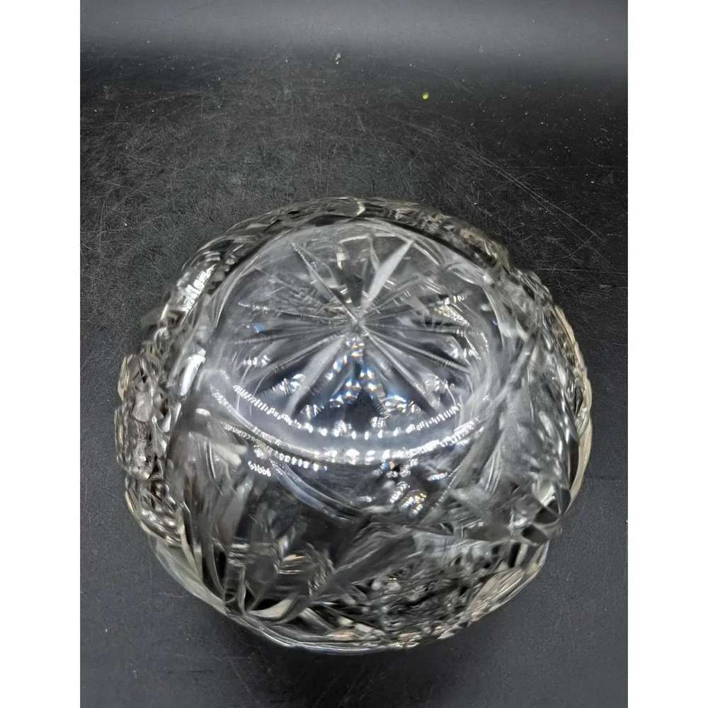 Antique Cut Glass Vanity Jar with Ornate Repousse Floral Metal Lid Starburst